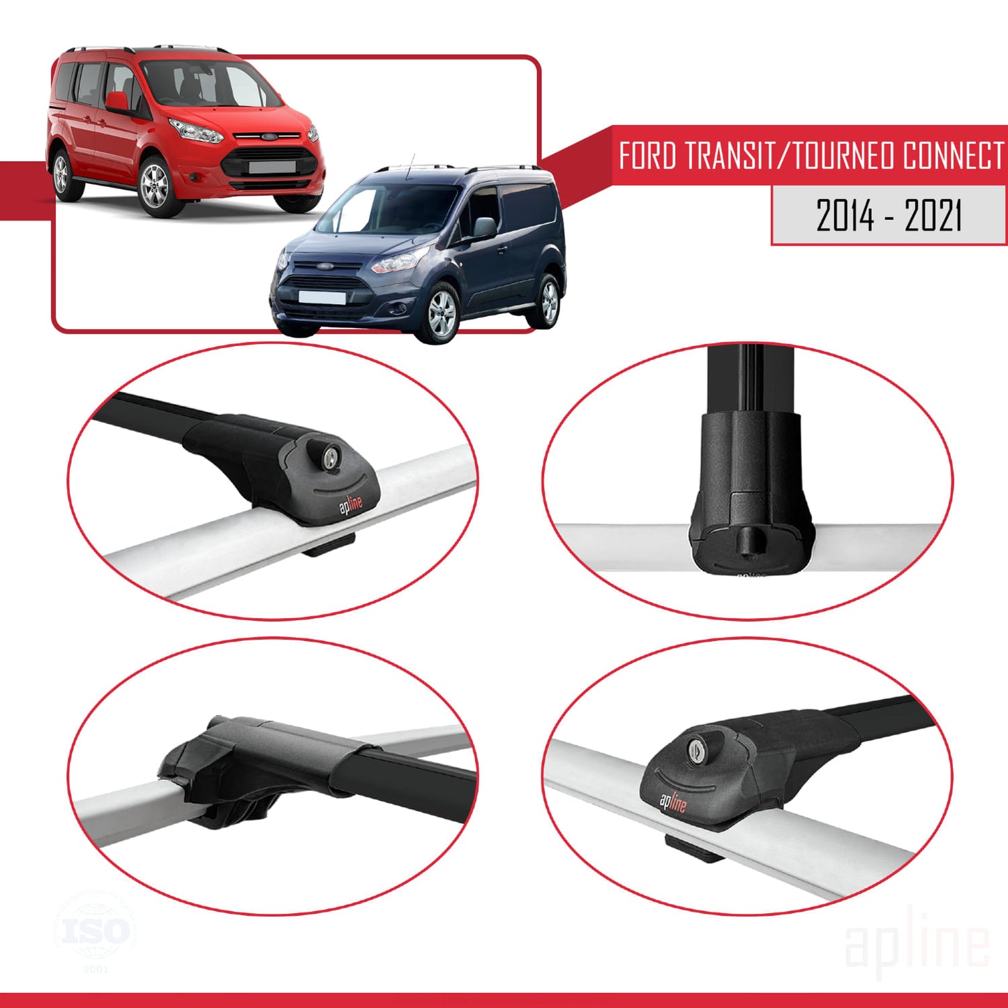 Compatible avec Ford Transit/Tourneo Connect 2 2014-2021 ACE-1 Barres de Toit Railing Porte-Bagages de Voiture Noir Aluminium 2 Barres