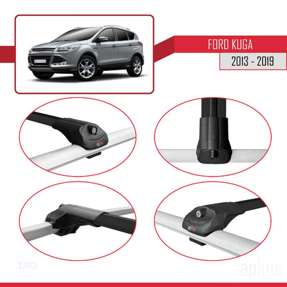 Compatible avec Ford Kuga 2 (C520) 2013-2019 ACE-1 Barres de Toit Railing Porte-Bagages de Voiture Noir Aluminium 2 Barres