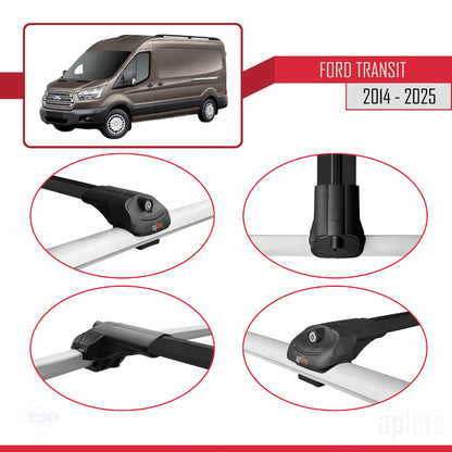 Compatible avec Ford Transit 2014-2025 ACE-1 Barres de Toit Railing Porte-Bagages de Voiture Noir Aluminium 4 Barres