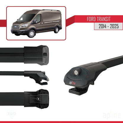 Compatible avec Ford Transit 2014-2025 ACE-1 Barres de Toit Railing Porte-Bagages de Voiture Noir Aluminium 2 Barres