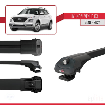 Compatible avec Hyundai Venue (QX) 2019-2024 ACE-1 Barres de Toit Railing Porte-Bagages de Voiture Noir Aluminium 2 Barres