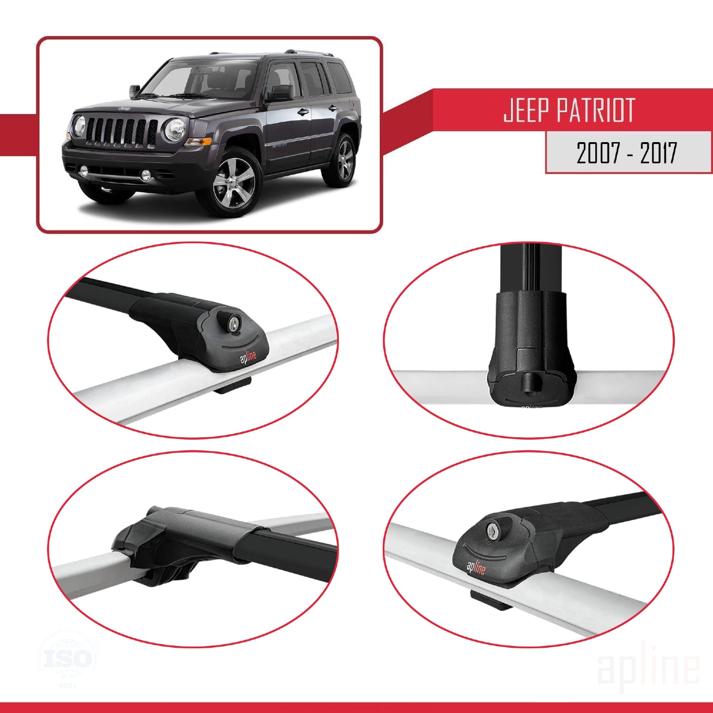 Compatible avec Jeep Patriot 2007-2017 ACE-1 Barres de Toit Railing Porte-Bagages de Voiture Noir Aluminium 2 Barres