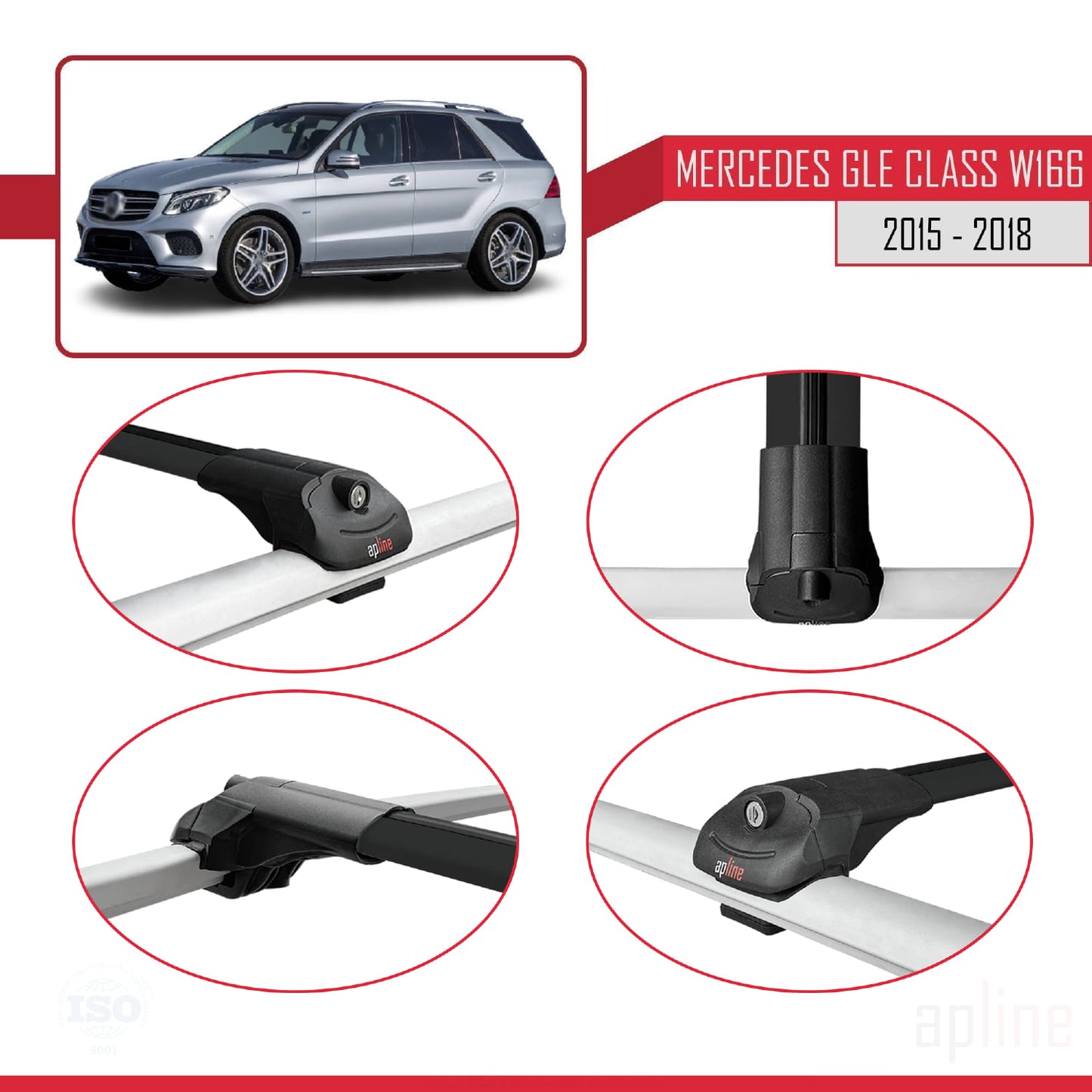Compatible avec Mercedes Classe GLE 3 (W166) 2015-2018 ACE-1 Barres de Toit Railing Porte-Bagages de Voiture Noir Aluminium 2 Barres