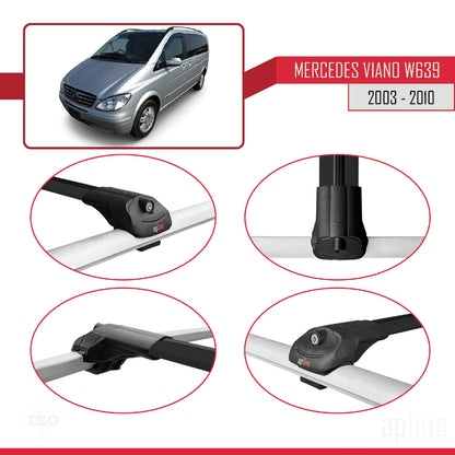 Compatible with Mercedes Viano 2 (W639) Pre-Facelift 2003-2010 ACE-1 Car Roof Rack Cross Bar Black Aluminium 4 Bars
