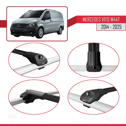 Compatible avec Mercedes Vito 3 (W447) 2014-2025 ACE-1 Barres de Toit Railing Porte-Bagages de Voiture Noir Aluminium 4 Barres