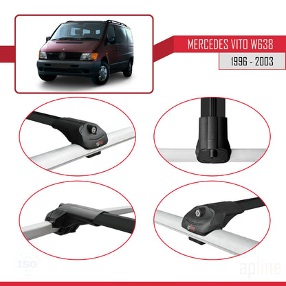Compatible avec Mercedes Vito (W638) 1996-2003 ACE-1 Barres de Toit Railing Porte-Bagages de Voiture Noir Aluminium 4 Barres