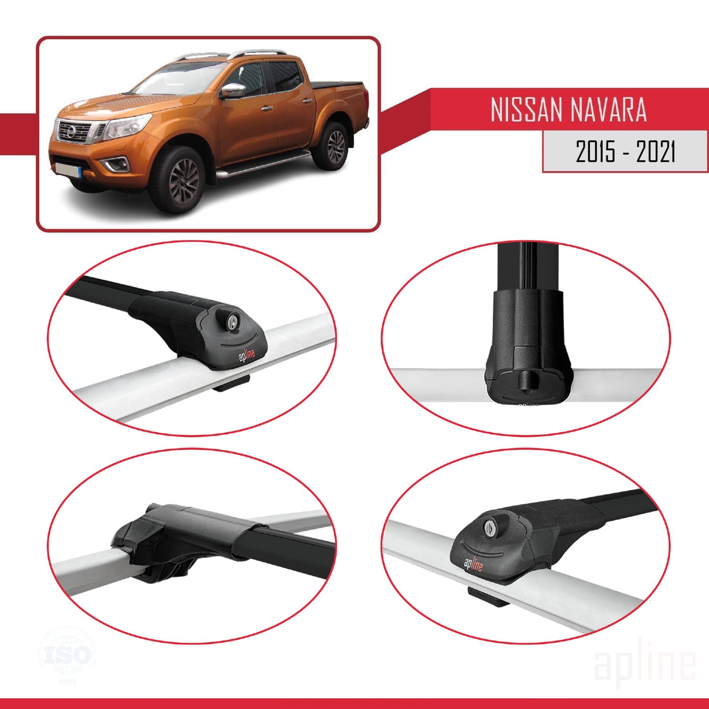 Compatible avec Nissan Navara 4 (D23) 2015-2021 ACE-1 Barres de Toit Railing Porte-Bagages de Voiture Noir Aluminium 2 Barres