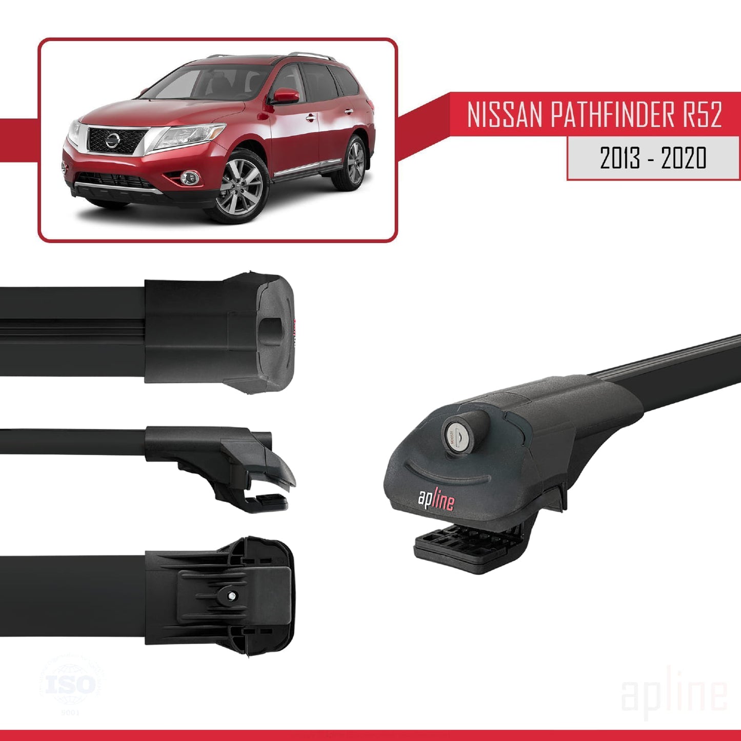 Compatible avec Nissan Pathfinder 4 (R52) 2013-2020 ACE-1 Barres de Toit Railing Porte-Bagages de Voiture Noir Aluminium 2 Barres