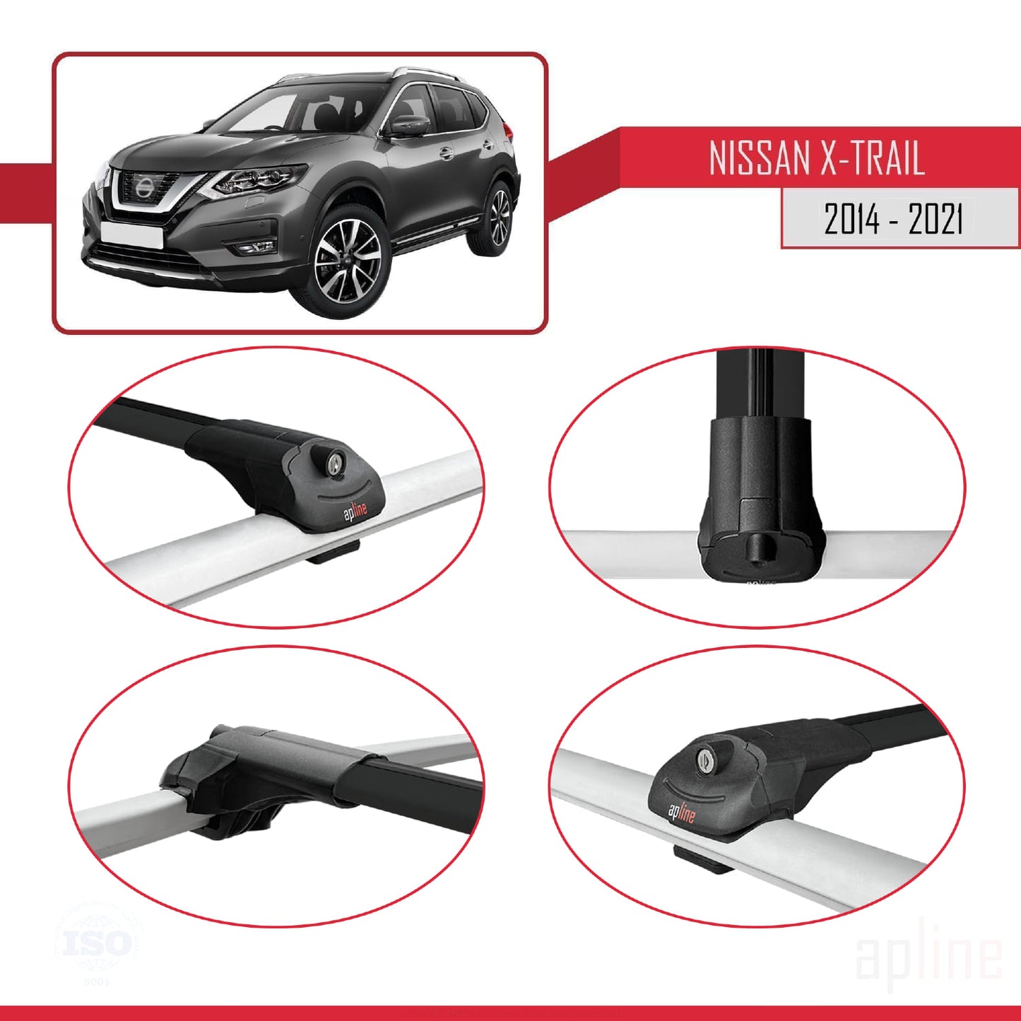 Compatible avec Nissan X-Trail 3 (T32) 2014-2021 ACE-1 Barres de Toit Railing Porte-Bagages de Voiture Noir Aluminium 3 Barres