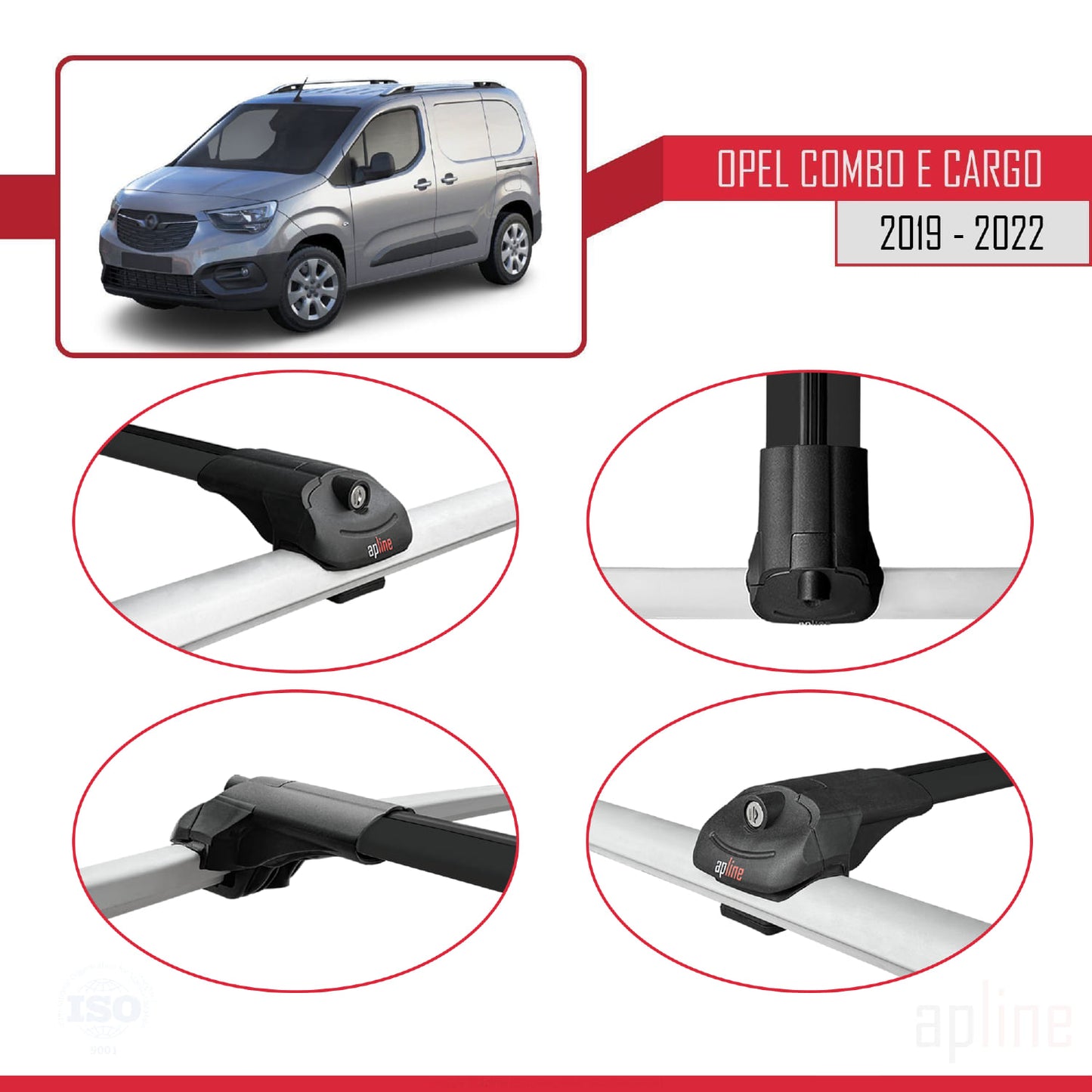 Compatible avec Opel Combo E Cargo 2019-2022 ACE-1 Barres de Toit Railing Porte-Bagages de Voiture Noir Aluminium 3 Barres