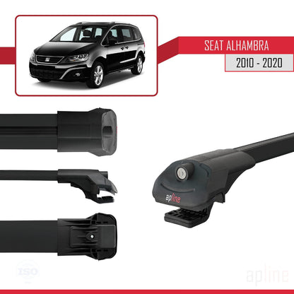 Compatible avec Seat Alhambra 2 (7N) 2010-2020 ACE-1 Barres de Toit Railing Porte-Bagages de Voiture Noir Aluminium 2 Barres