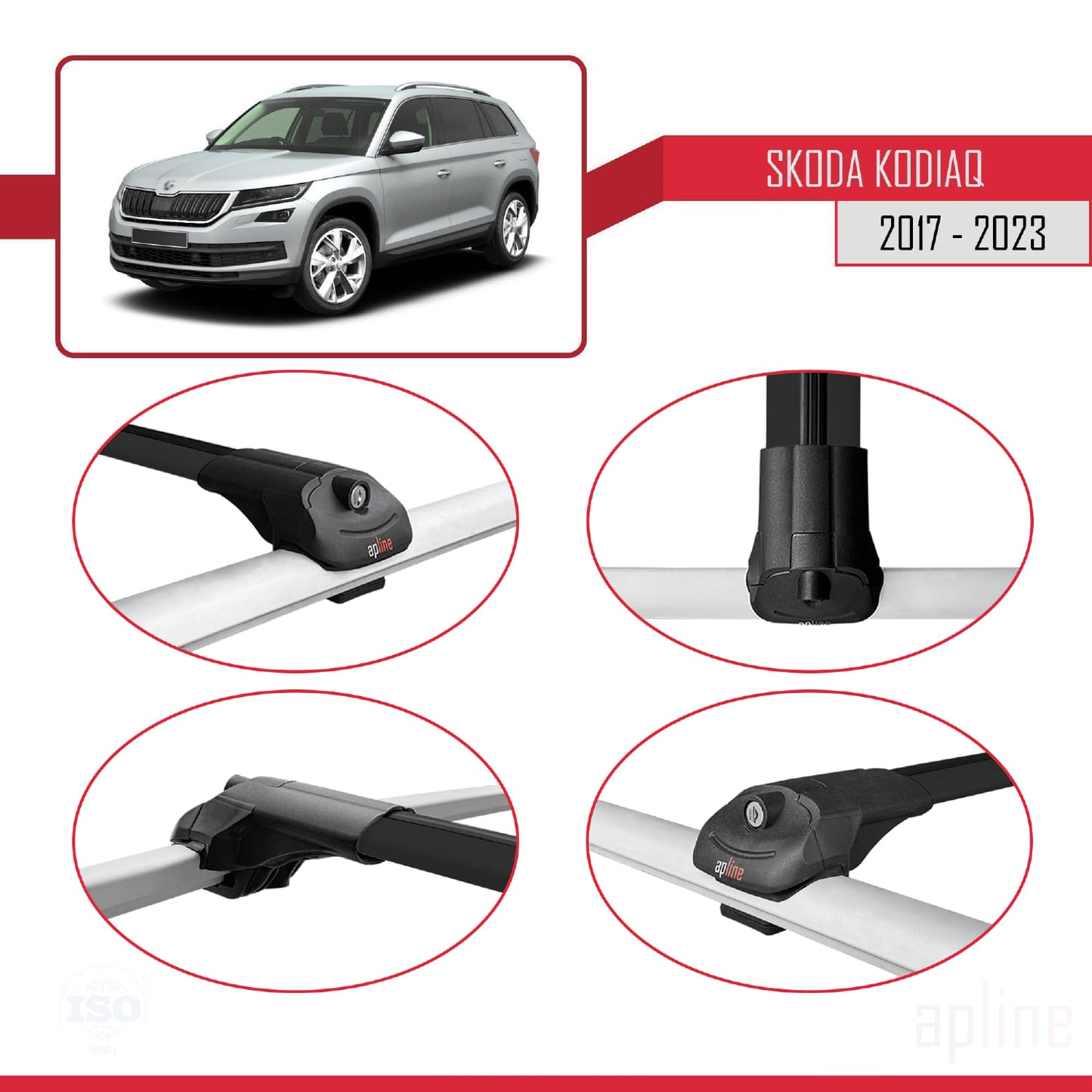 Compatible avec Skoda Kodiaq 2017-2023 ACE-1 Barres de Toit Railing Porte-Bagages de Voiture Noir Aluminium 2 Barres