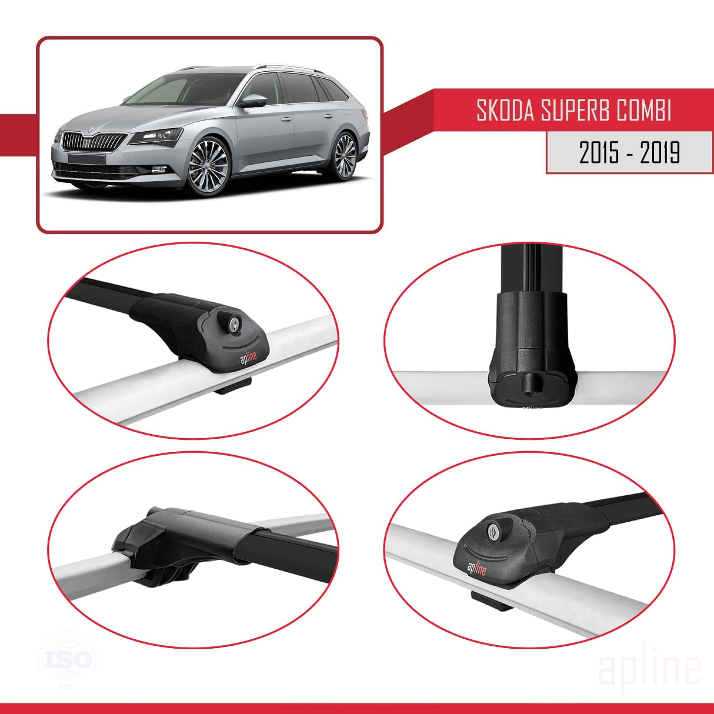Compatible avec Skoda Superb 3 (3V) Break Pre-Facelift 2015-2019 ACE-1 Barres de Toit Railing Porte-Bagages de Voiture Noir Aluminium 3 Barres