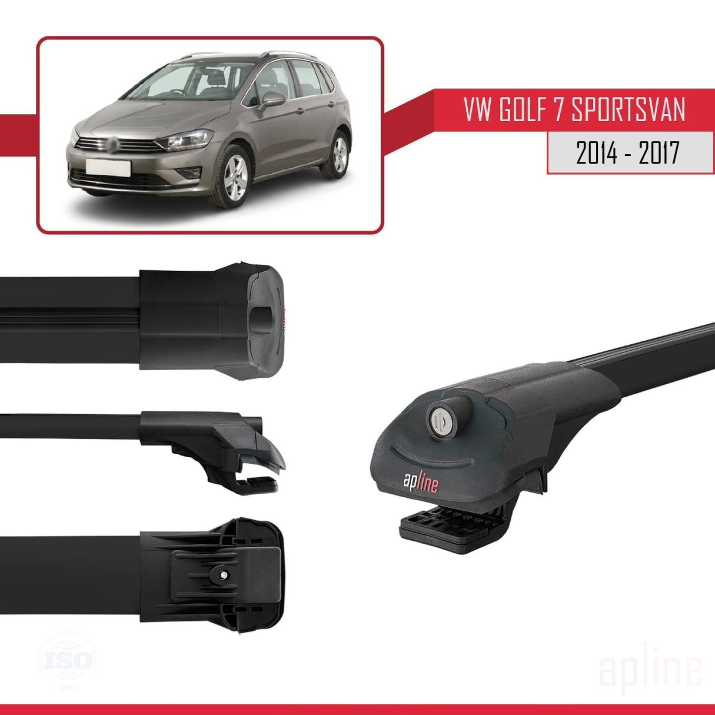 Compatible avec Volkswagen Golf Sportvan 2014-2017 ACE-1 Barres de Toit Railing Porte-Bagages de Voiture Noir Aluminium 2 Barres