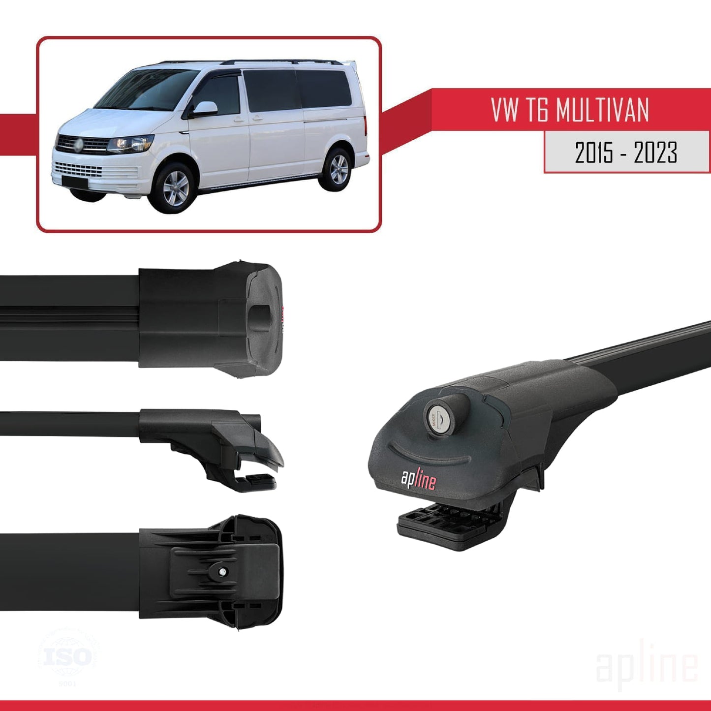 Compatible avec Volkswagen T6 Multivan 2015-2024 ACE-1 Barres de Toit Railing Porte-Bagages de Voiture Noir Aluminium 4 Barres