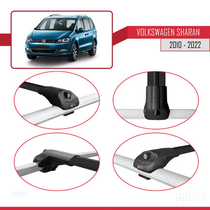 Compatible avec Volkswagen Sharan 2 (7N) 2010-2022 ACE-1 Barres de Toit Railing Porte-Bagages de Voiture Noir Aluminium 3 Barres
