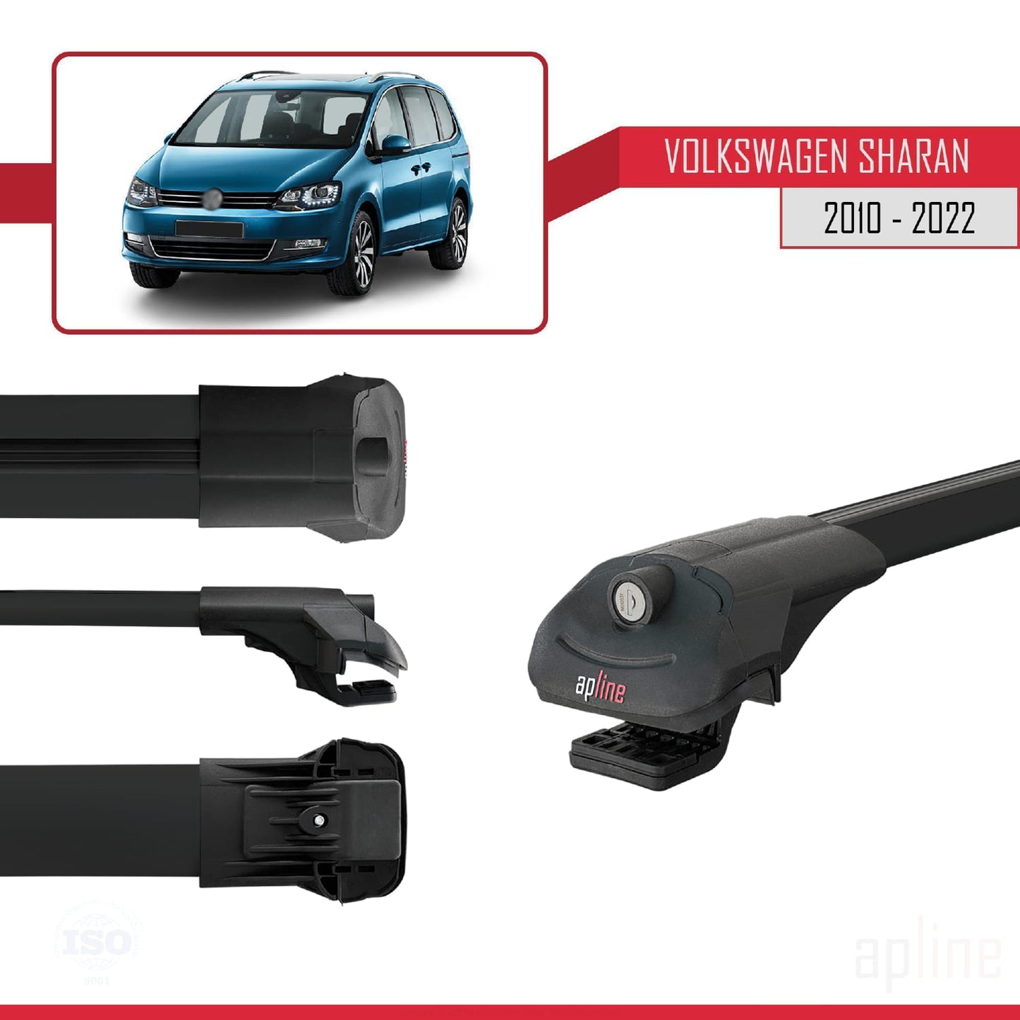 Compatible avec Volkswagen Sharan 2 (7N) 2010-2022 ACE-1 Barres de Toit Railing Porte-Bagages de Voiture Noir Aluminium 2 Barres