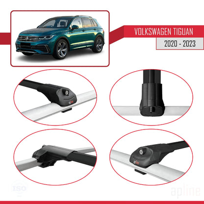 Compatible avec Volkswagen Tiguan 2 (AX1) Post-Facelift 2020-2023 ACE-1 Barres de Toit Railing Porte-Bagages de Voiture Noir Aluminium 3 Barres