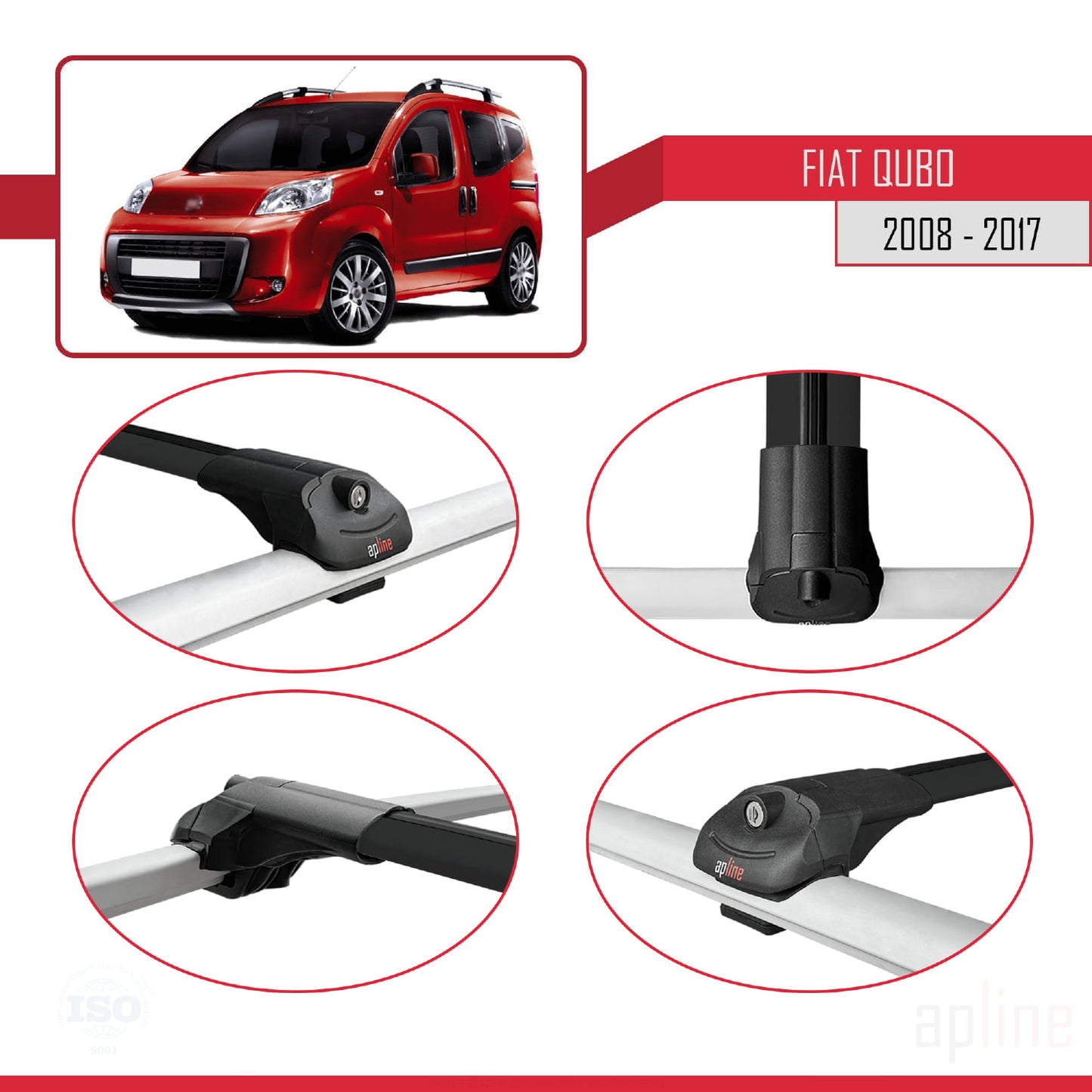 Compatible avec Fiat Qubo 2008-2017 ACE-1 Barres de Toit Railing Porte-Bagages de Voiture Noir Aluminium 3 Barres