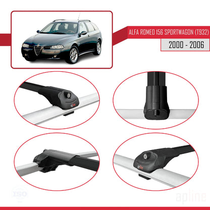 Compatibile con Alfa Romeo 156 (T932) Station Wagon 2000-2006 ACE-1 Barre portatutto per auto Portapacchi in alluminio nero 2 barre