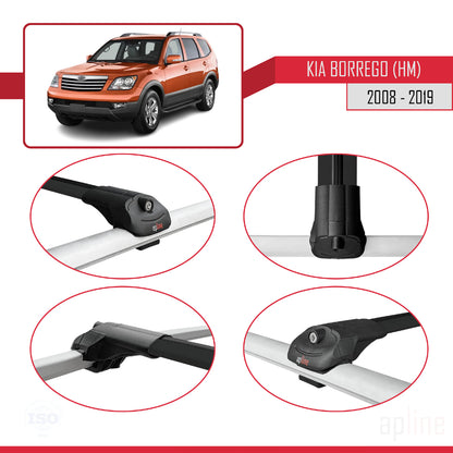 Compatible avec Kia Borrego (HM) 2008-2019 ACE-1 Barres de Toit Railing Porte-Bagages de Voiture Noir Aluminium 3 Barres