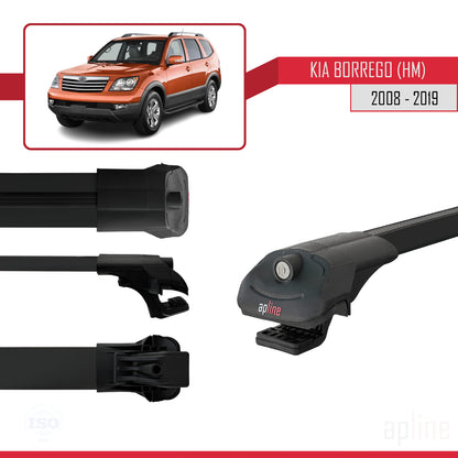 Compatible avec Kia Borrego (HM) 2008-2019 ACE-1 Barres de Toit Railing Porte-Bagages de Voiture Noir Aluminium 2 Barres