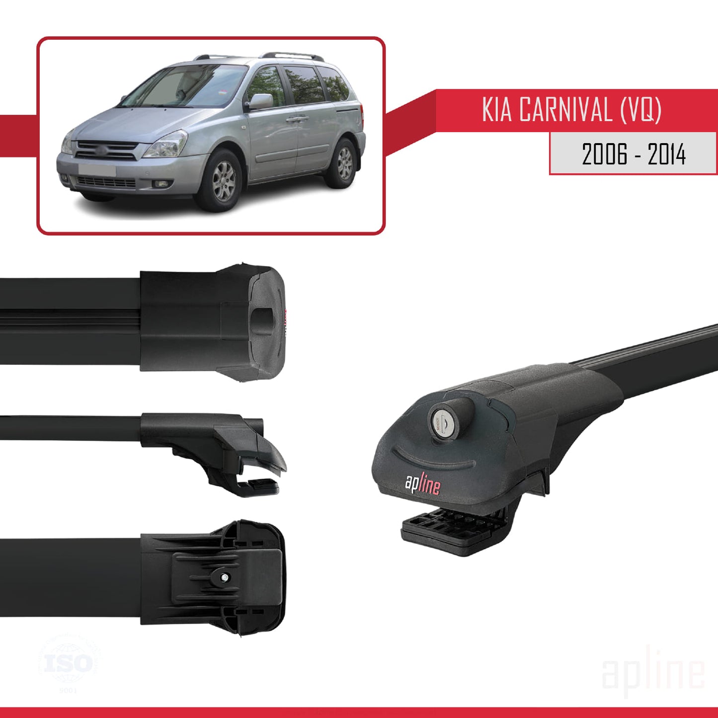 Compatible avec Kia Carnival 2 (VQ) 2006-2014 ACE-1 Barres de Toit Railing Porte-Bagages de Voiture Noir Aluminium 2 Barres