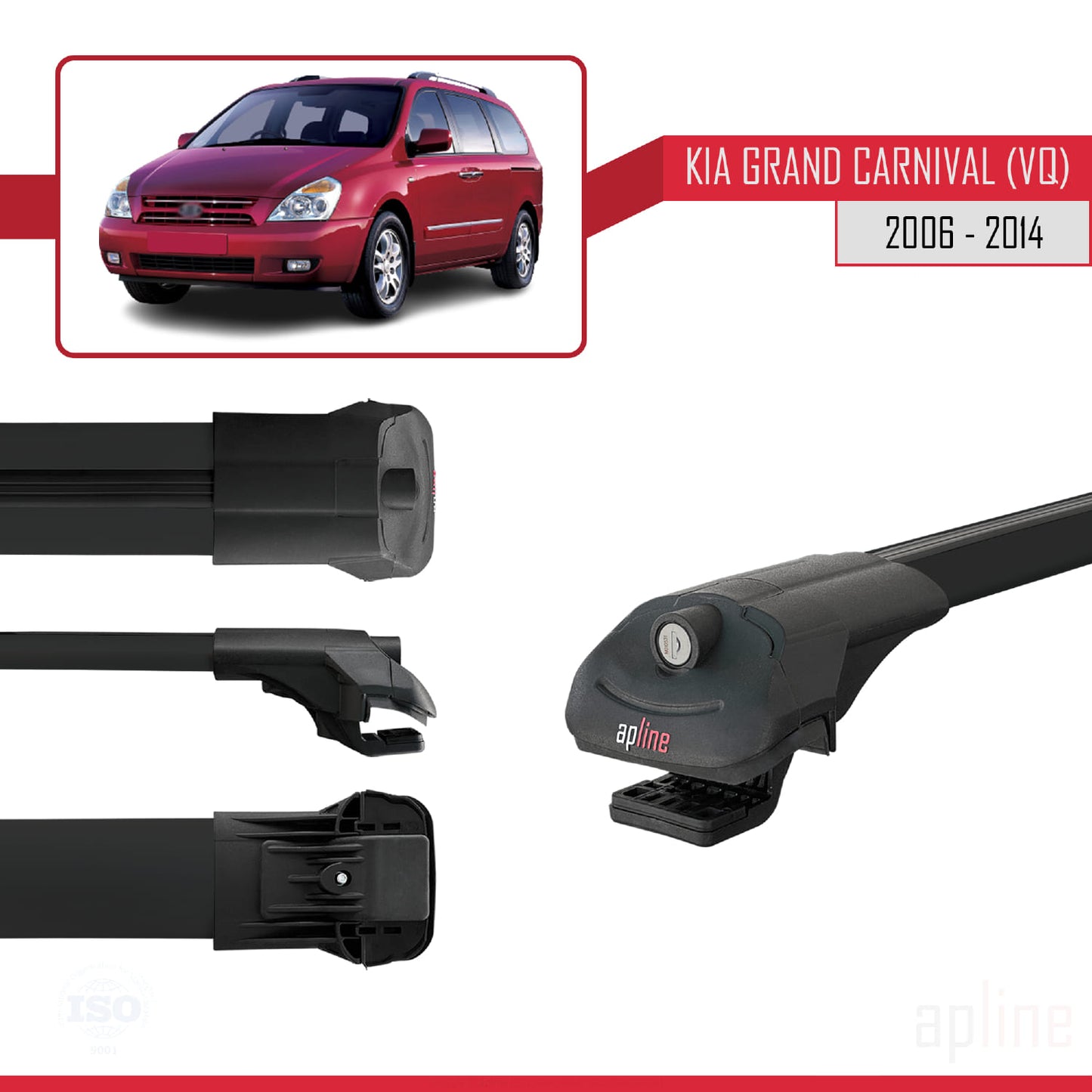 Compatible avec Kia Grand Carnival 2 (VQ) 2006-2014 ACE-1 Barres de Toit Railing Porte-Bagages de Voiture Noir Aluminium 3 Barres