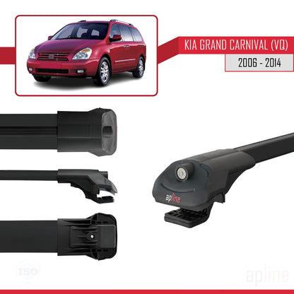 Compatible avec Kia Grand Carnival 2 (VQ) 2006-2014 ACE-1 Barres de Toit Railing Porte-Bagages de Voiture Noir Aluminium 3 Barres