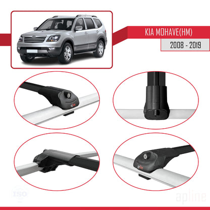 Compatible avec Kia Mohave (HM) 2008-2019 ACE-1 Barres de Toit Railing Porte-Bagages de Voiture Noir Aluminium 3 Barres