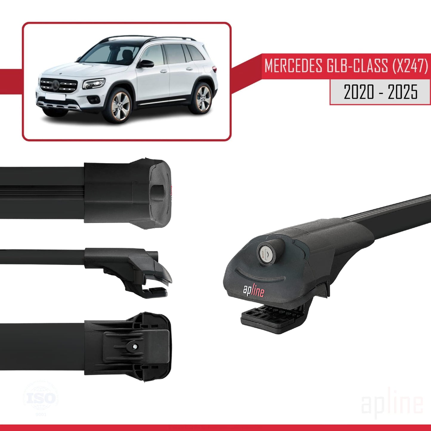 Compatible avec Mercedes Classe GLB (X247) 2020-2025 ACE-1 Barres de Toit Railing Porte-Bagages de Voiture Noir Aluminium 3 Barres