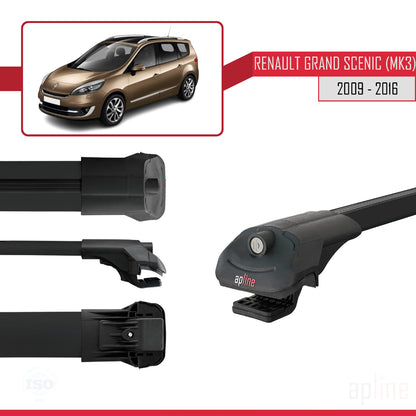 Compatible avec Renault Grand Scenic 3 2009-2016 ACE-1 Barres de Toit Railing Porte-Bagages de Voiture Noir Aluminium 2 Barres