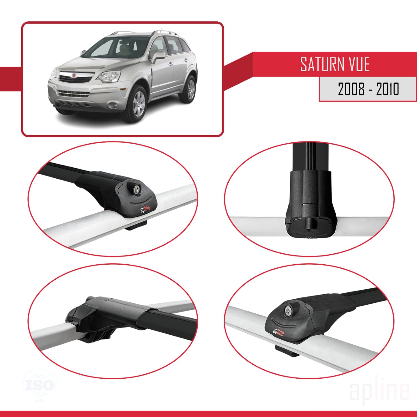 Compatible avec Saturn Vue 2 2008-2010 ACE-1 Barres de Toit Railing Porte-Bagages de Voiture Noir Aluminium 3 Barres