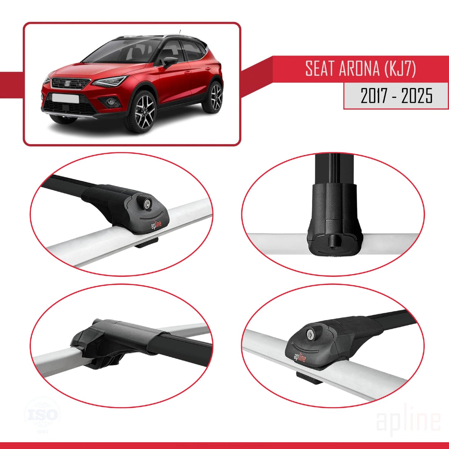 Compatible avec Seat Arona (KJ7) 2017-2025 ACE-1 Barres de Toit Railing Porte-Bagages de Voiture Noir Aluminium 3 Barres