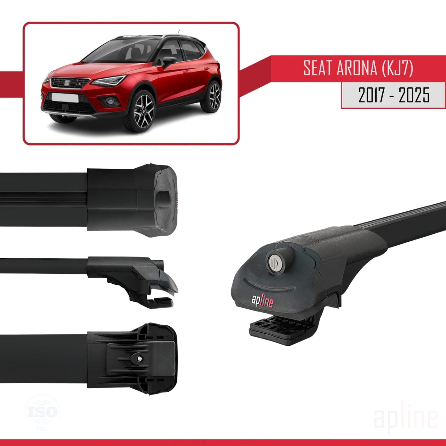 Compatible avec Seat Arona (KJ7) 2017-2025 ACE-1 Barres de Toit Railing Porte-Bagages de Voiture Noir Aluminium 2 Barres