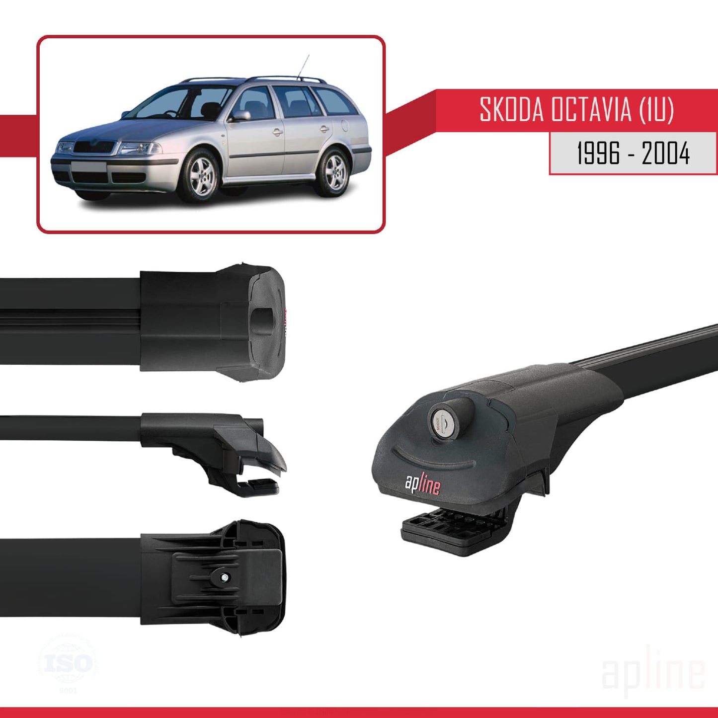 Compatible avec Skoda Octavia (1U) 1996-2004 ACE-1 Barres de Toit Railing Porte-Bagages de Voiture Noir Aluminium 2 Barres