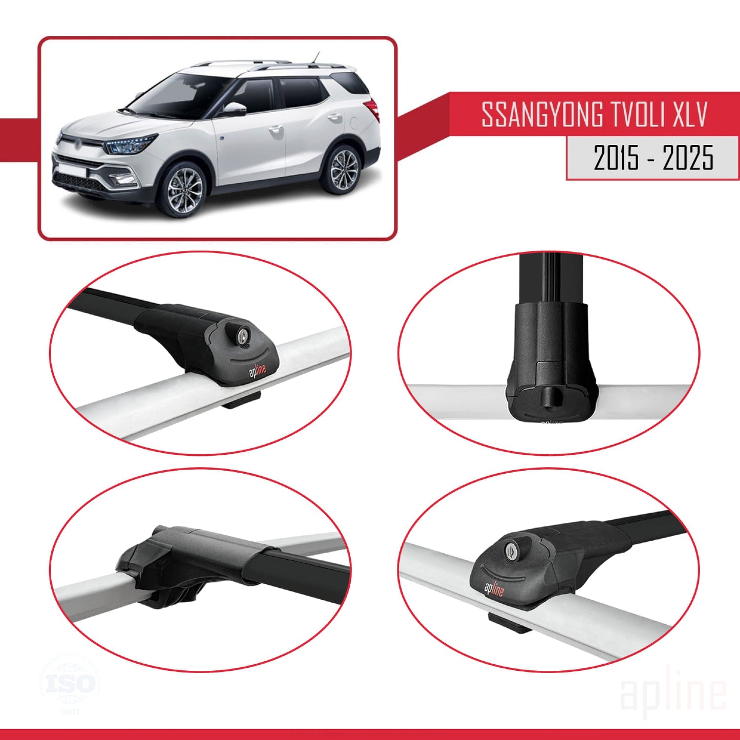 Compatible avec Ssangyong Tivoli XLV 2015-2025 ACE-1 Barres de Toit Railing Porte-Bagages de Voiture Noir Aluminium 3 Barres