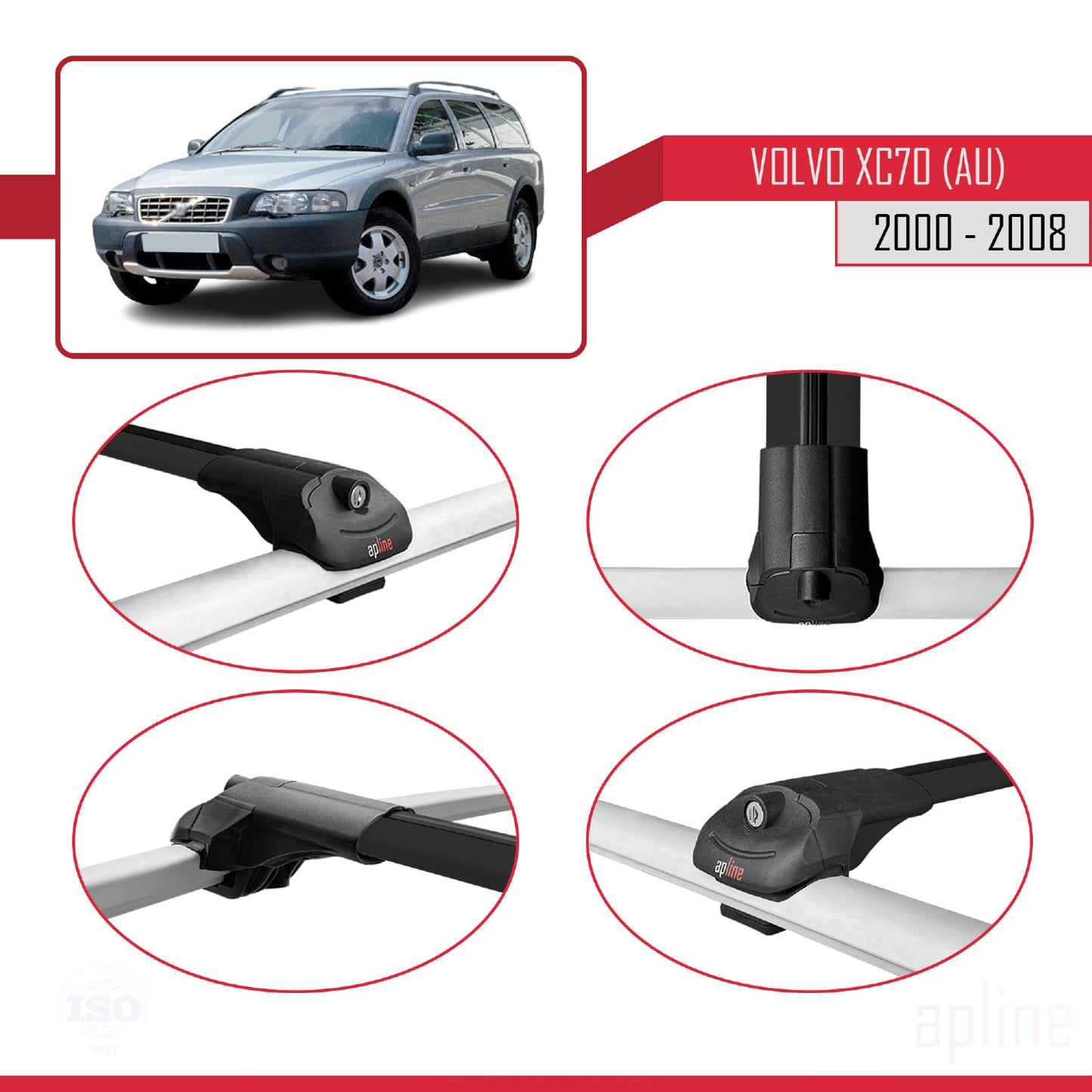 Compatible avec Volvo XC70 (P2) 2000-2007 ACE-1 Barres de Toit Railing Porte-Bagages de Voiture Noir Aluminium 3 Barres