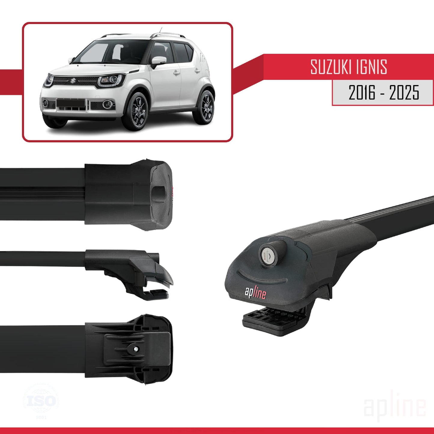 Compatible avec Suzuki Ignıs 2016-2025 ACE-1 Barres de Toit Railing Porte-Bagages de Voiture Noir Aluminium 2 Barres