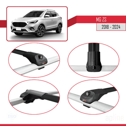Compatible avec MG ZS 2018-2024 ACE-1 Barres de Toit Railing Porte-Bagages de Voiture Noir Aluminium 2 Barres