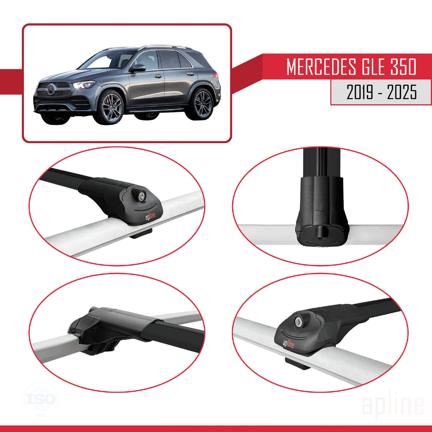 Compatible with Mercedes GLE Class 4 (V167) 2018-2025 ACE-1 Car Roof Rack Cross Bar Black Aluminium 2 Bars