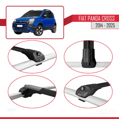 Compatible avec Fiat Panda Cross 2014-2025 ACE-1 Barres de Toit Railing Porte-Bagages de Voiture Noir Aluminium 2 Barres