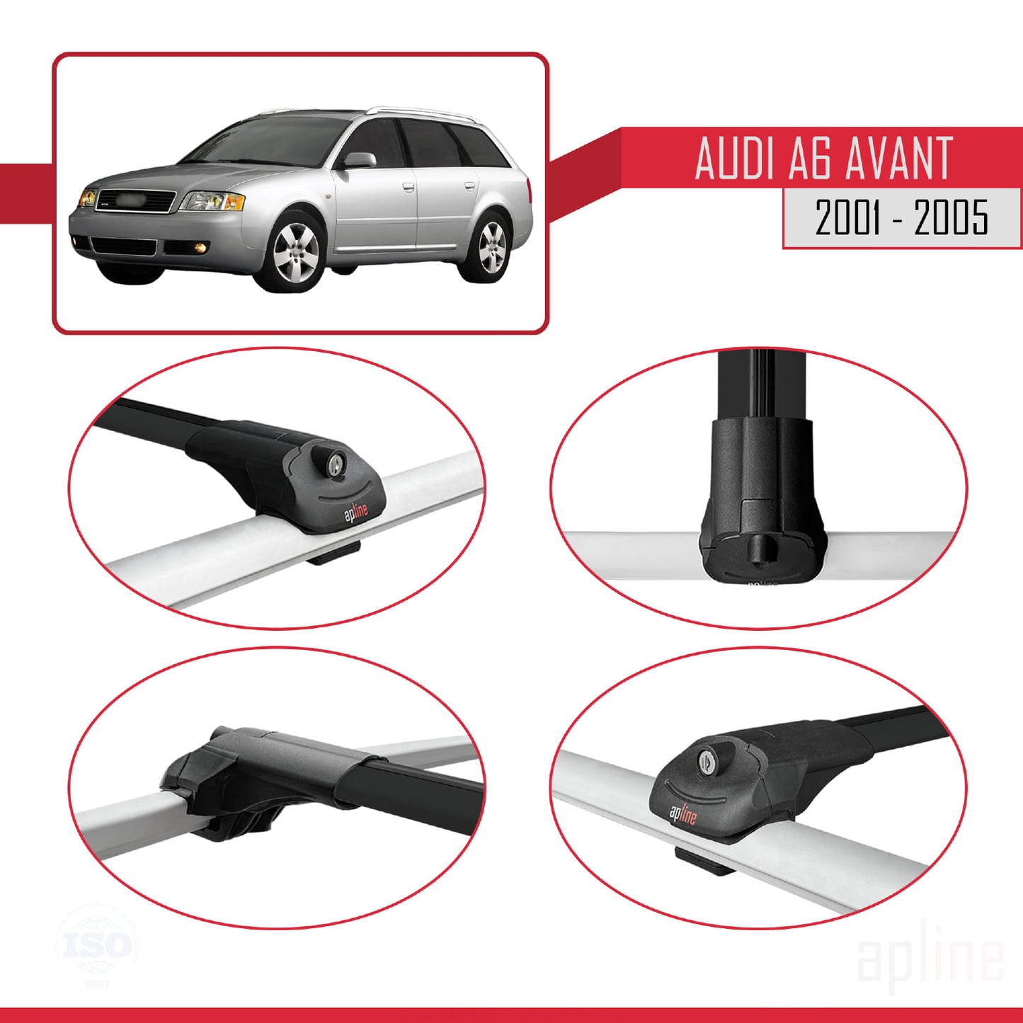 Compatible avec Audi A6 Avant 2001-2005 ACE-1 Barres de Toit Railing Porte-Bagages de Voiture Noir Aluminium 3 Barres