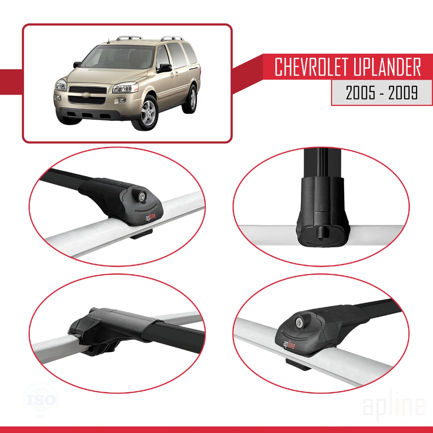Compatible avec Chevrolet Uplander 2005-2009 ACE-1 Barres de Toit Railing Porte-Bagages de Voiture Noir Aluminium 2 Barres