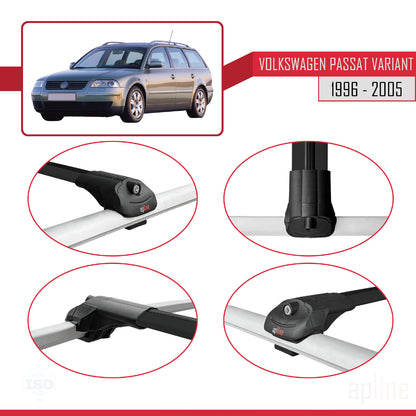 Compatible avec VW Passat B5 Variant 1996-2005 ACE-1 Barres de Toit Railing Porte-Bagages de Voiture Noir Aluminium 2 Barres