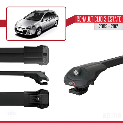 Compatible avec Renault Clio 3 Estate 2005-2012 ACE-1 Barres de Toit Railing Porte-Bagages de Voiture Noir Aluminium 3 Barres