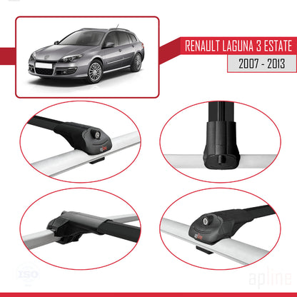 Compatible avec Renault Laguna 3 Estate 2007-2013 ACE-1 Barres de Toit Railing Porte-Bagages de Voiture Noir Aluminium 3 Barres
