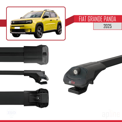 Compatible avec Fiat Grande Panda 2025 ACE-1 Barres de Toit Railing Porte-Bagages de Voiture Noir Aluminium 2 Barres