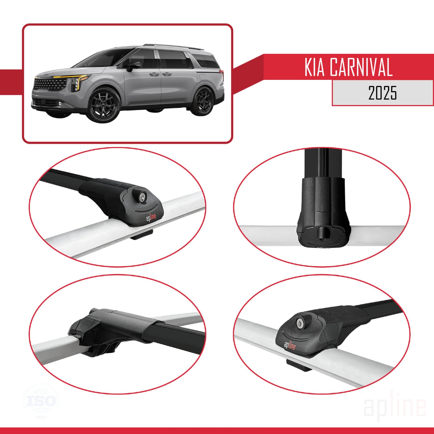 Compatible avec Kia Carnival 2025 ACE-1 Barres de Toit Railing Porte-Bagages de Voiture Noir Aluminium 2 Barres