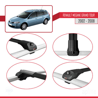 Compatible avec Renault Megane Grand Tour 2002-2008 ACE-1 Barres de Toit Railing Porte-Bagages de Voiture Noir Aluminium 3 Barres